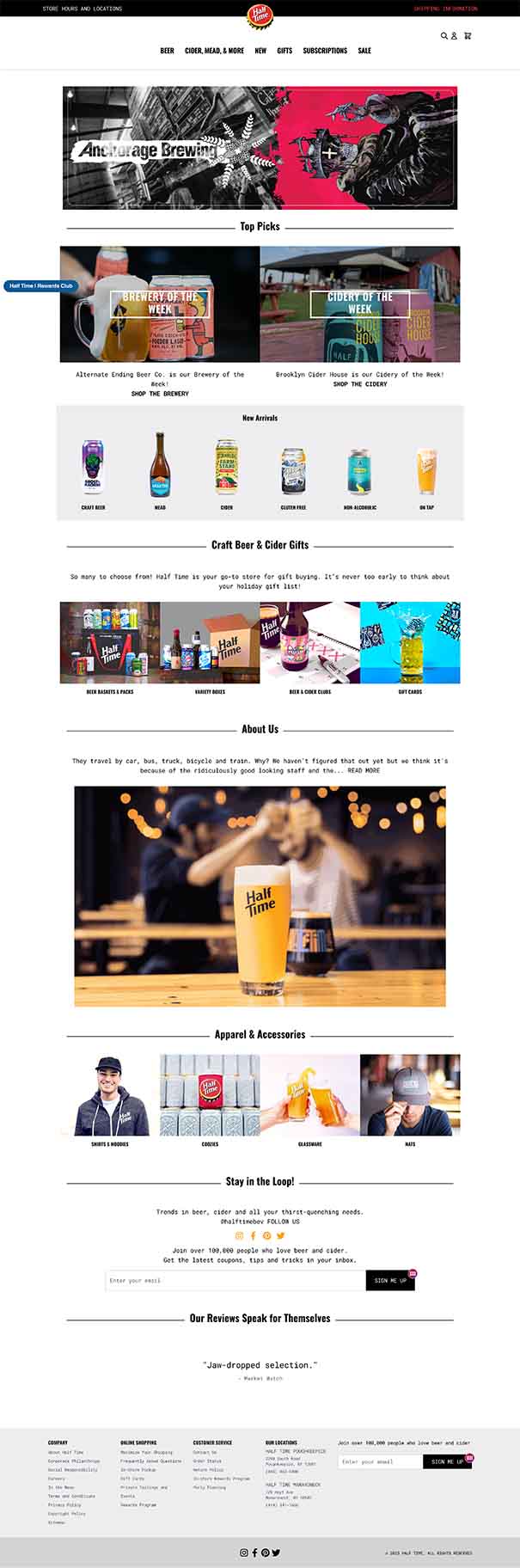 Halftime Brewing craft beer website with e-commerce functionality