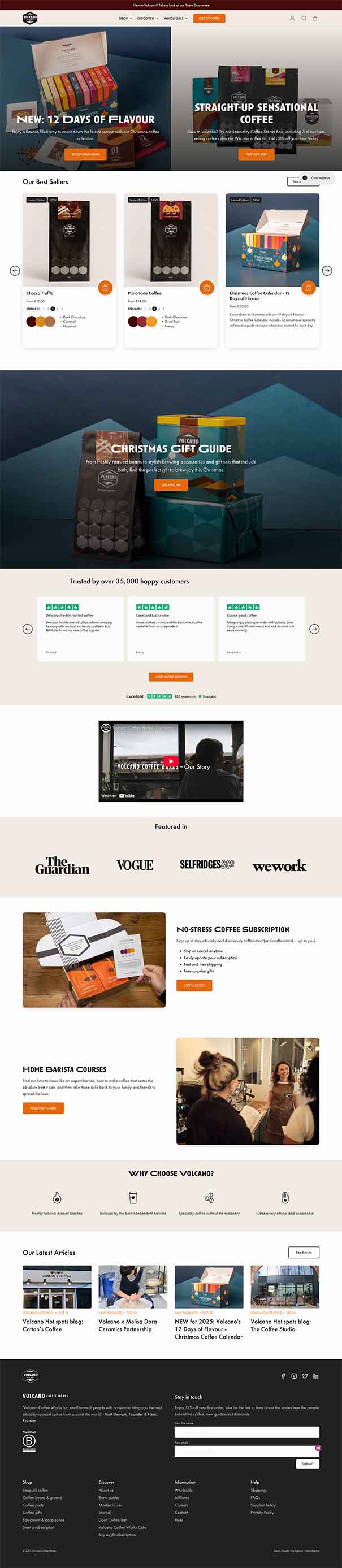 Volcano coffee roasters website with online ordering and subscription service